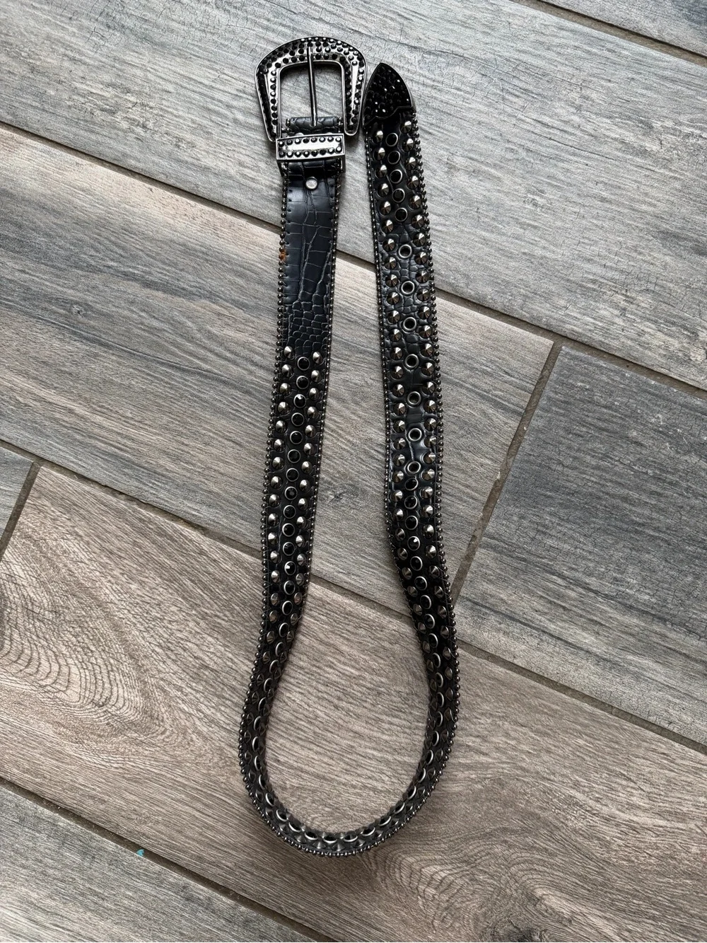 Black Studded Western Croc Embossed Belt - Small - 28-32”